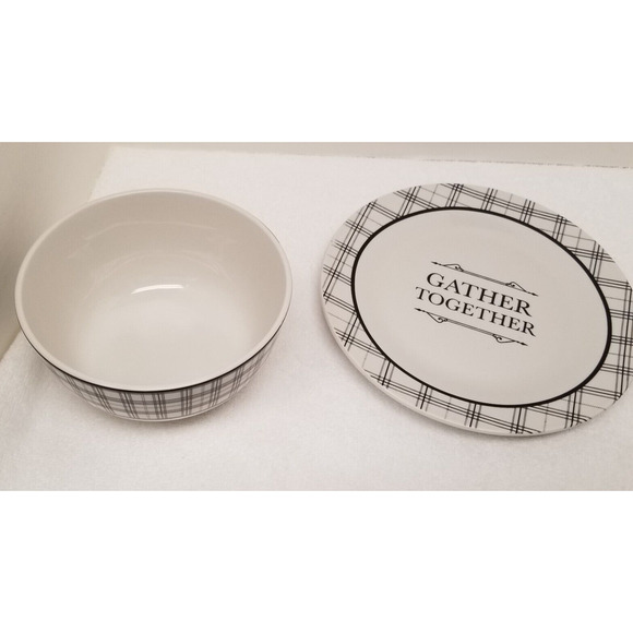 Royal Norfolk Gather together cream/black saucer and bowl bowl has some flaws in - Picture 1 of 11